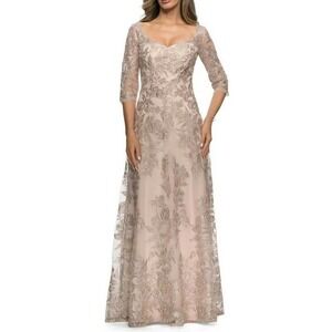 La Femme Elegant Lace Wedding Dress in Blush